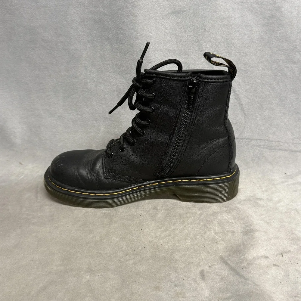 Dr Martens Boots Kids Size 1 Black 1460 J Leather Combat Lace Up Zip Ankle